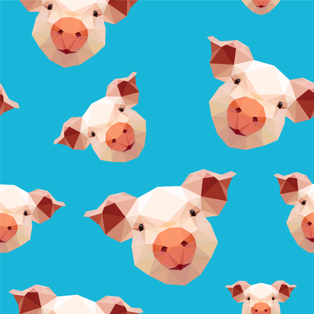 Seamless vector pattern - pig on blue backgroundのイラスト素材