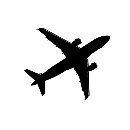 Aviation - black on white airplane silhouetteの写真素材