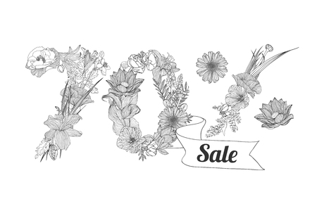 thirty (30) percents sale. Floral vector linear digitsのイラスト素材