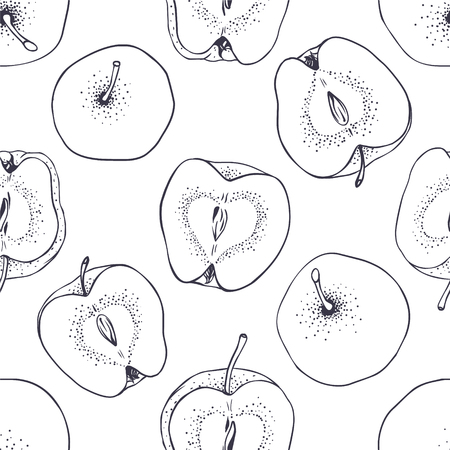 seamless vector pattern - linear apples. Black on whiteのイラスト素材