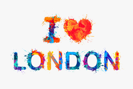 I love London. Vector watercolor splash paintのイラスト素材