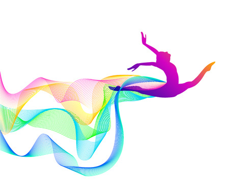 girl gymnast with a loop of multi-colored linesのイラスト素材