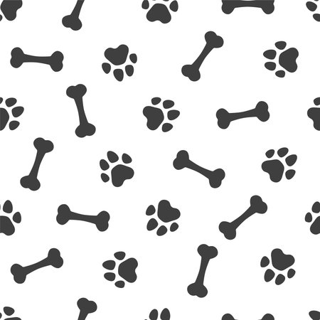 Seamless vector pattern - bones and traces of pawsのイラスト素材