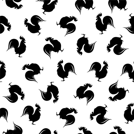 Seamless vector pattern - cock. Black on whiteのイラスト素材