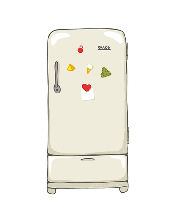 Cute vector illustration - refrigerator with magnetsのイラスト素材