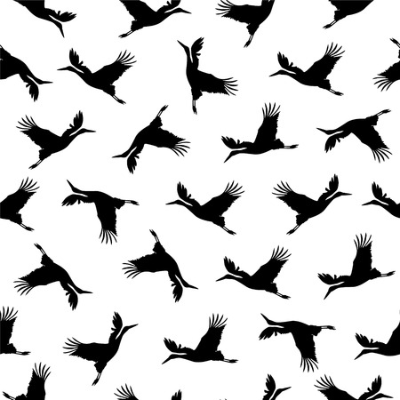 Seamless vector pattern - stork black silhouettes on whiteのイラスト素材