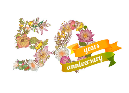 fifty (50) years anniversary sign of floral digitsのイラスト素材