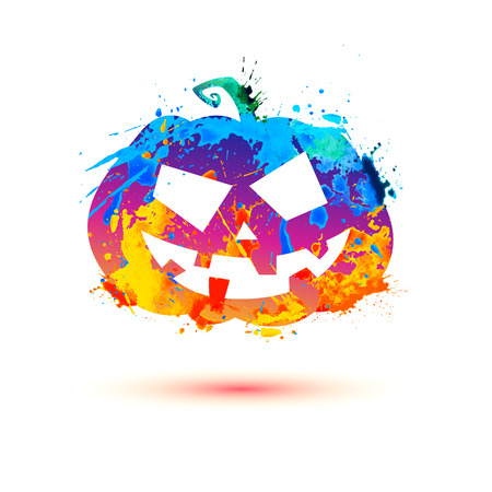 Halloween pumpkin of splash paint on white backgroundのイラスト素材