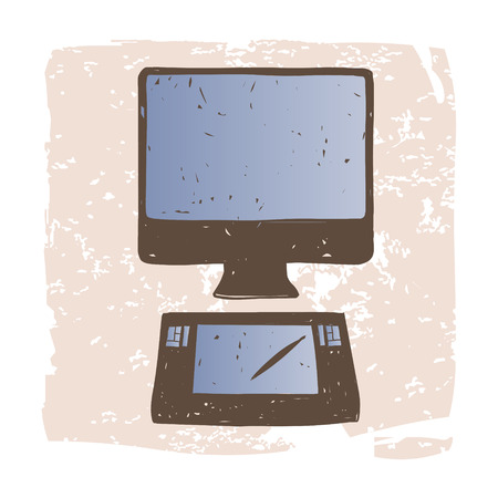 Designer Workplace, computer and graphics tablet. Vectorのイラスト素材