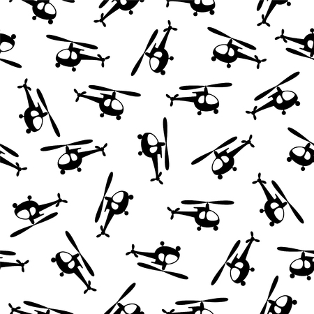 Seamless flat vector pattern - helicopter. Black on whiteのイラスト素材