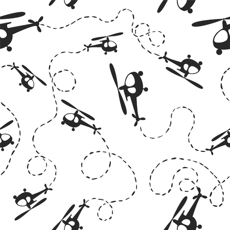 Seamless flat vector pattern - helicopters. Black on whiteのイラスト素材