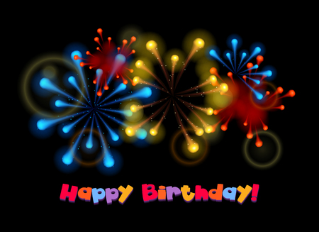 Happy birthday congratulation card with fireworks. Vectorのイラスト素材