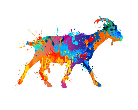 Walking goat silhouette of vector watercolor splash paintのイラスト素材