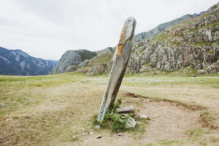 Stone warrior (VI-IX centuries AD) from archaeological sites in the Altai - the sanctuary of Adyr-Kahnの写真素材