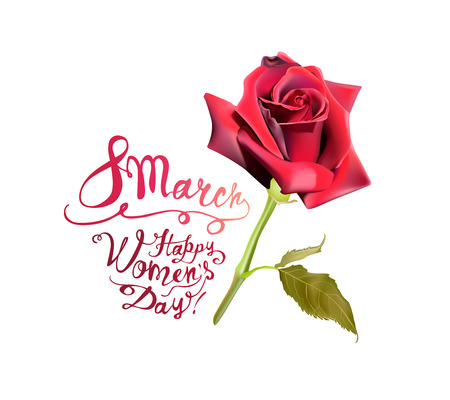 8 March. Happy Women's Day! Red rose. Vectorのイラスト素材
