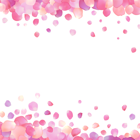 white background with pink rose petals on edgesのイラスト素材