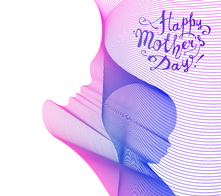 Happy Mother's Day vector card. Linear silhouette of a mother and her childのイラスト素材