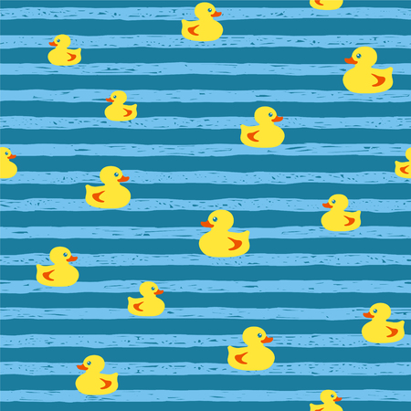 Seamless vector pattern - bath ducks on striped backgroundのイラスト素材