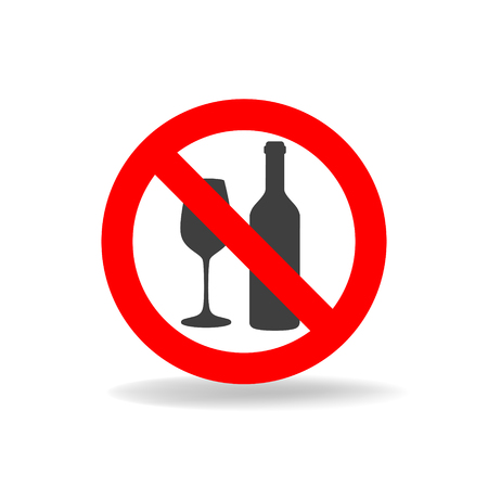 No alcohol vector sign. Strikethrough vine glass and bottleのイラスト素材