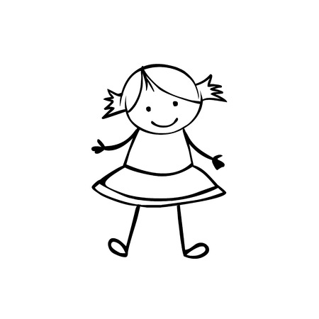 Black and white vector illustration of a girl.のイラスト素材