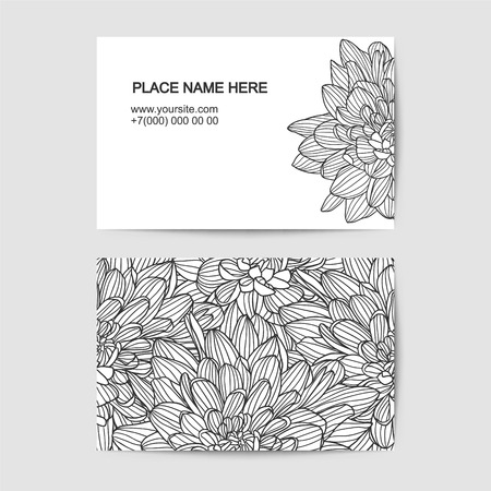 visit card template with chrisantemum linear flowersのイラスト素材