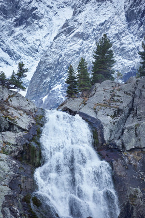 Kuiguk waterfall evening landscape. Altai mountains nature.の写真素材