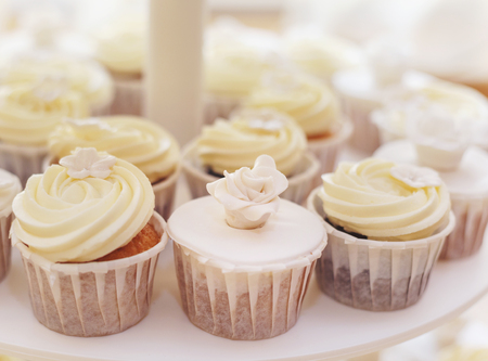 Wedding bakery food - sweet white cupcakeの写真素材