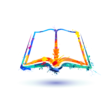 Open book icon. Vector watercolor colorful splash paintのイラスト素材