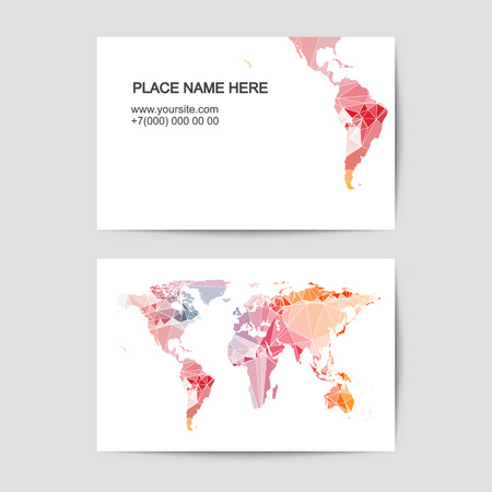Card vector template with geometric polygonal silhouette of world mapのイラスト素材