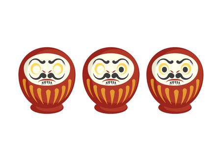 Set of three traditional japanese Daruma dolls (one-eyed, both eyes and without). Flat vector. のイラスト素材