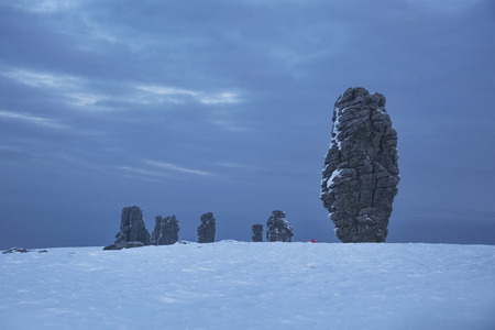 The weathering posts on the plateau of Manpupuner, Komi Republic, Russiaの写真素材