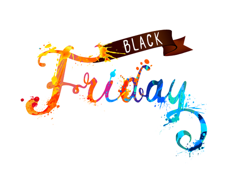 Black friday on Hand written vector text of rainbow splash paintのイラスト素材