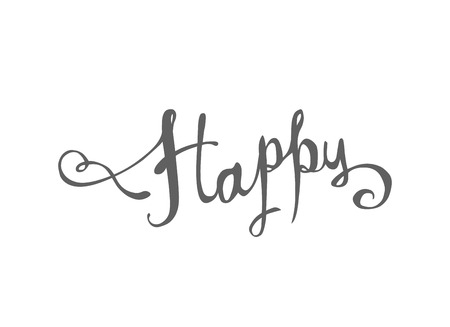 Happy hand written doodle vector word on white background.のイラスト素材