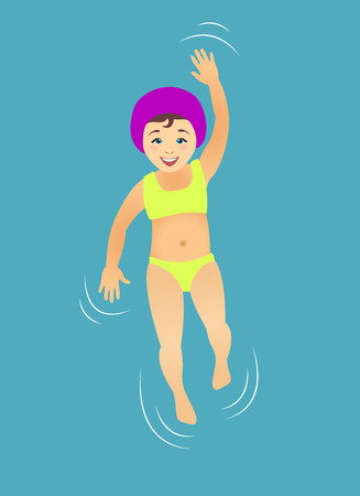 Girl swimming on the back in the pool water. Vector illustrationのイラスト素材