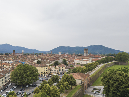 Lucca city. Aerial view landscape. Tuscany. Italy. View from aboveの写真素材