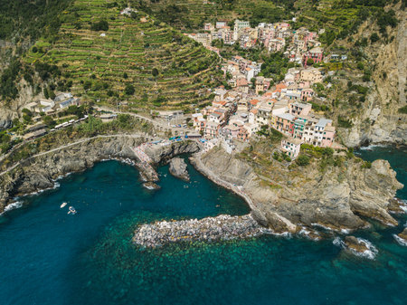 Manarola city on the rocky seashore. Cinca Terre. Italy