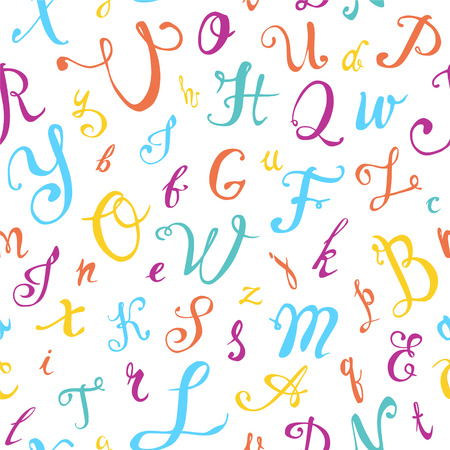 Seamless vector pattern. Hand written colorful calligraphic lettersのイラスト素材