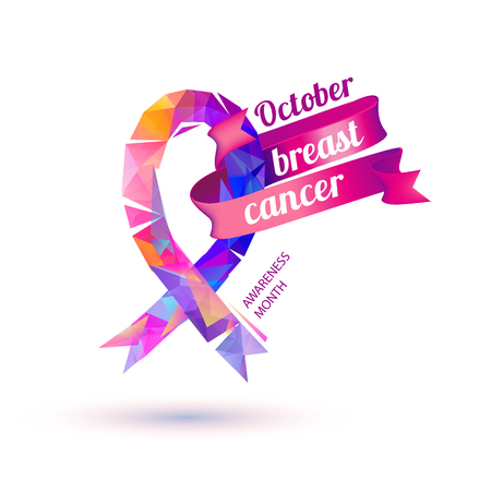 October. Breast cancer awareness month. Pink geometric vector ribbonのイラスト素材