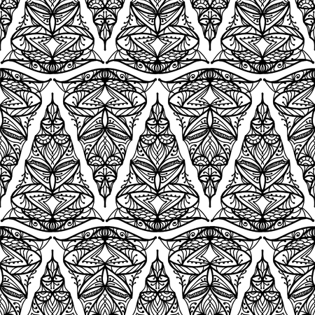 Seamless vector pattern. Abstract ornamental triangles. Black and white backgroundのイラスト素材