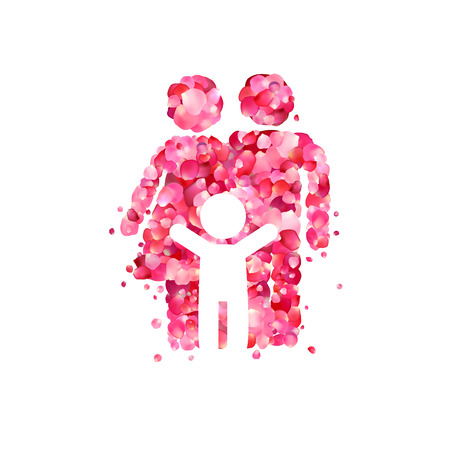 Family symbol. Mom, Dad and child. Vector icon of pink rose petals.のイラスト素材