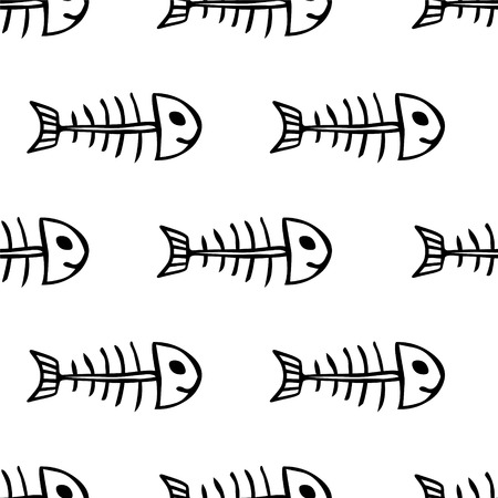 Seamless vector pattern of fish skeletons black and whiteのイラスト素材
