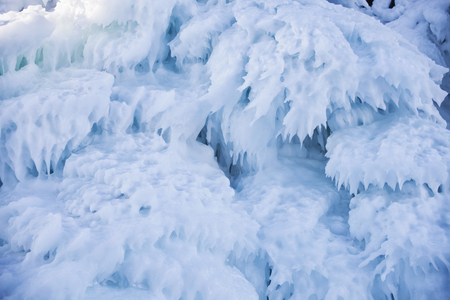 Large Icicles. Lake Baikal. Winter frozen natureの写真素材