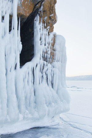 Large Icicles. Lake Baikal. Winter frozen natureの写真素材