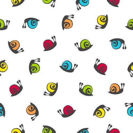 Seamless vector childrens pattern of cute multicolored snailsのイラスト素材