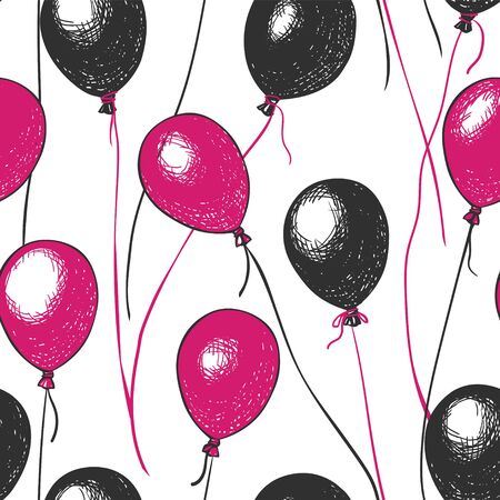 Vector seamless pattern of black and pink balloons on white backgroundのイラスト素材
