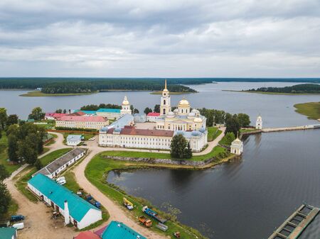 Nilova Pustyn Orthodox male monastery located on the island of Stolobny. Seliger lakeの写真素材