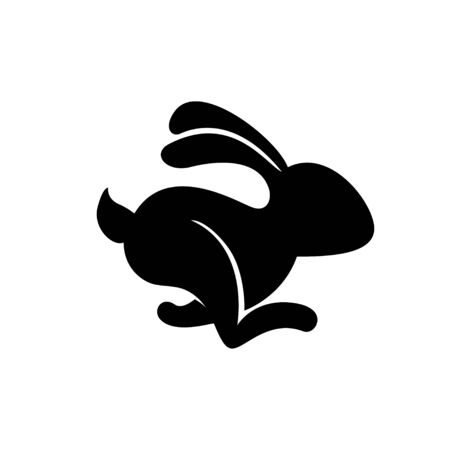 Running hare vector icon. Black on white illustrationのイラスト素材