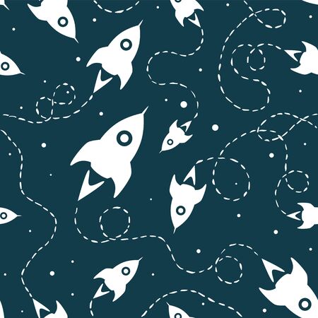 Space seamless vector pattern of rockets way and starsのイラスト素材