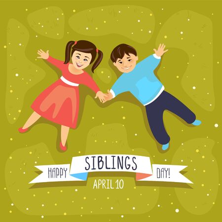 Happy siblings day. April 10 holiday vector cardのイラスト素材