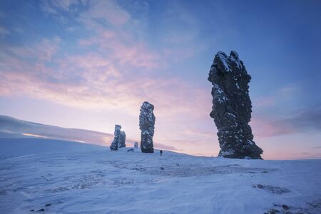 Dawn on the Manpupuner plateau, Komi Republic, Russia. Weathering postの写真素材
